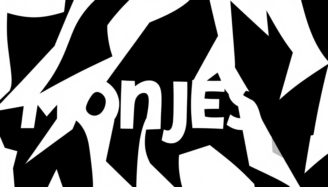 A minimalist, abstract illustration featuring bold, jagged black shapes against a stark white background, conceptually representing the classic film 'Dos Monjes' without any literal imagery or text.