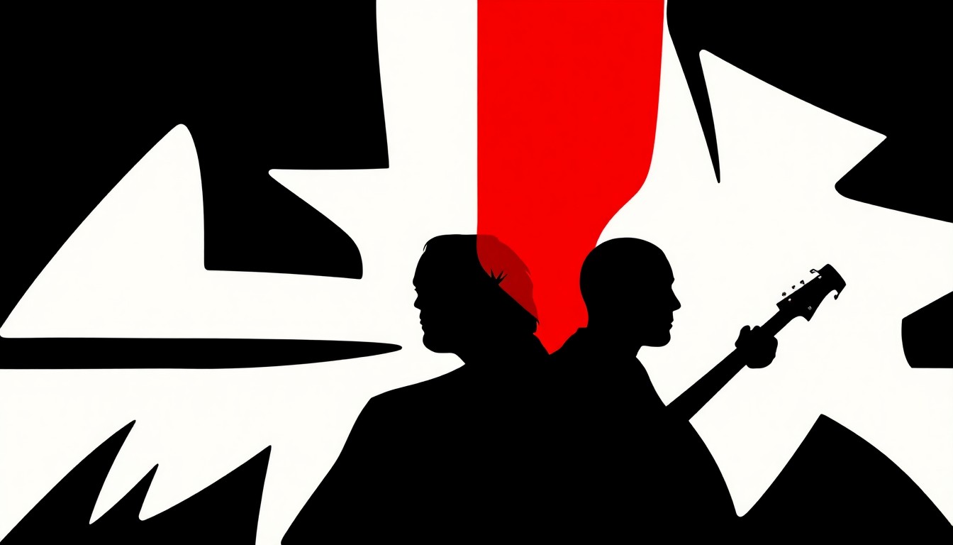 A bold, abstract illustration featuring stark, jagged geometric shapes and heavy black silhouettes in high-contrast red and white, conceptually representing the themes of the heavy metal band Thredge's new single 'Am I Human Yet?'.