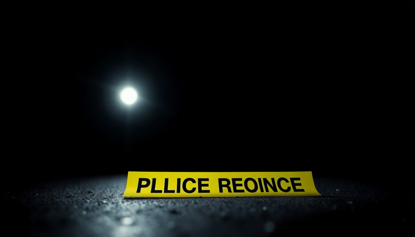 An extreme close-up photograph of a police evidence marker on the ground, lit by a harsh direct camera flash against a pitch-black background, conceptually illustrating the serious and investigative nature of a bomb threat incident.