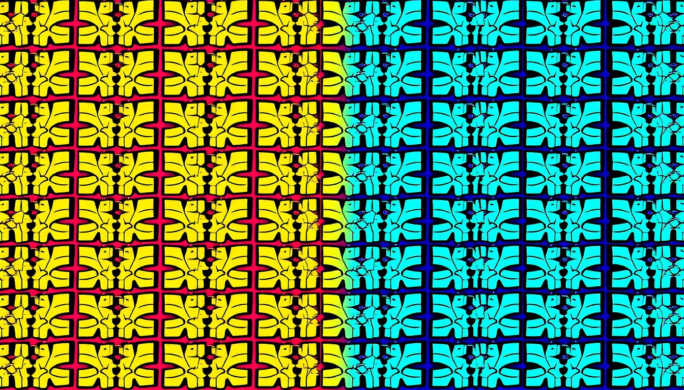 A brightly colored, high-contrast silkscreen print of a 3D-printed model of a tire tread, repeated in a tight grid pattern, conceptually representing the innovative projects showcased in Giti Tire's STEAM competition.