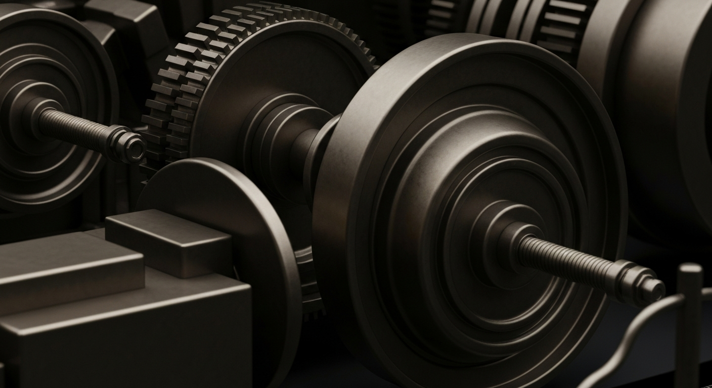 An extreme close-up of intricate, industrial-looking financial machinery and equipment, conveying a sense of the complex institutional forces shaping investment decisions.