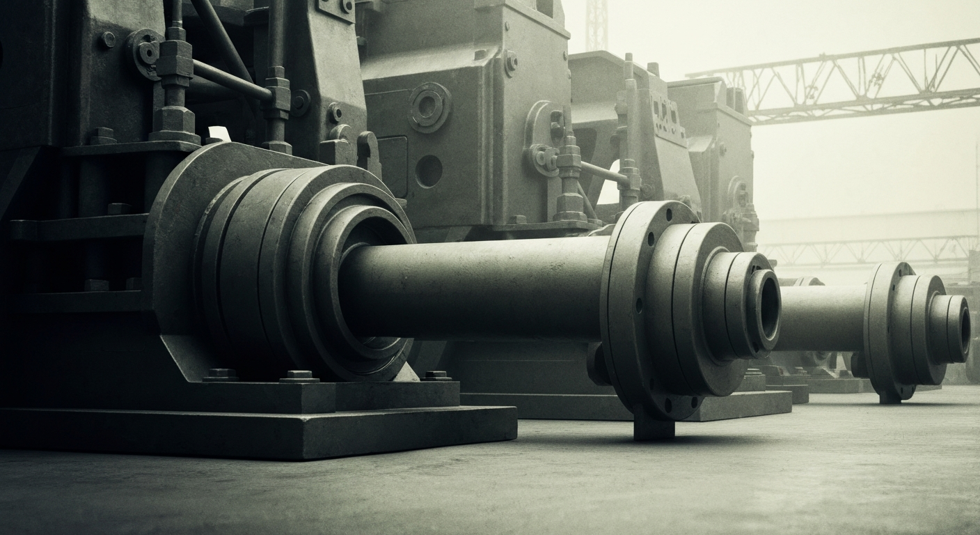 An extreme close-up of industrial gears, pulleys, and other heavy machinery components, conveying the tangible financial power and security of the construction industry.