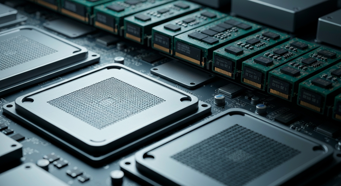 An extreme close-up of the intricate, industrial-looking hardware components and wiring inside a cloud computing server rack, conveying the complex infrastructure behind enterprise software platforms.