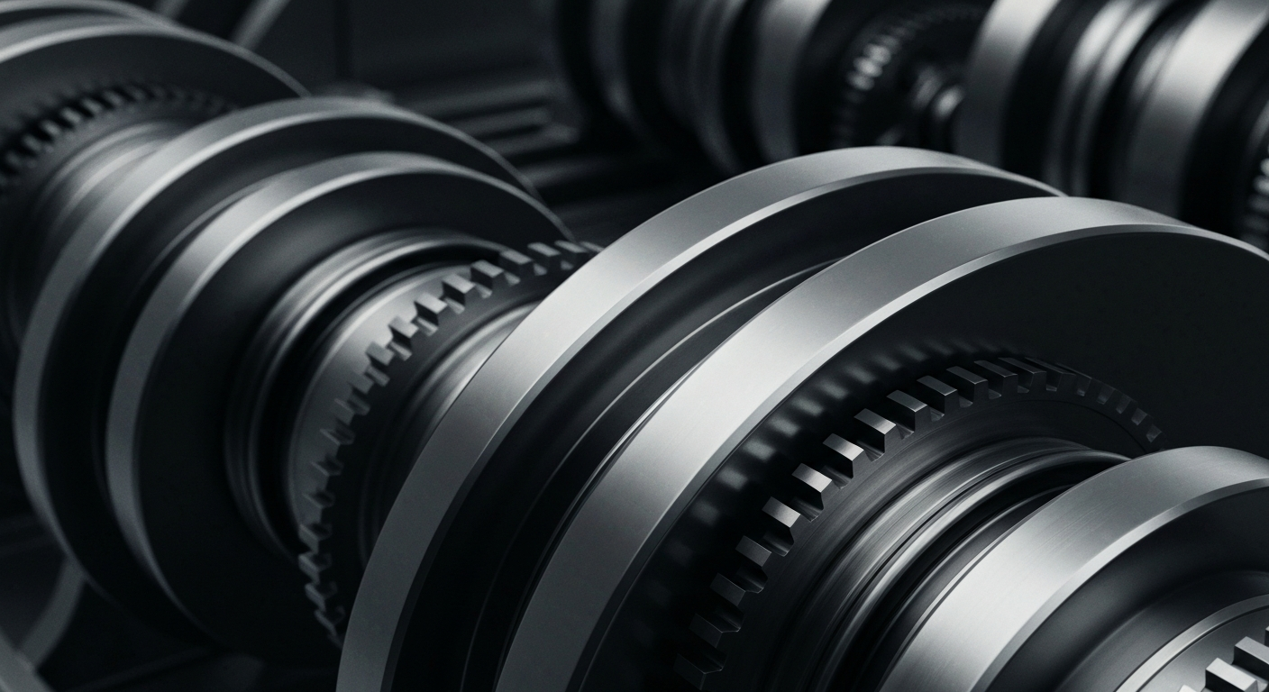 An extreme close-up of intricate, polished metal gears and machinery, representing the complex financial infrastructure and institutional wealth of the defense industry.