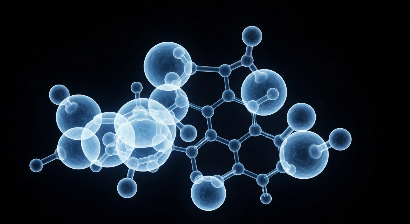 A ghostly, translucent X-ray photograph revealing the intricate molecular structure of a novel immuno-oncology drug candidate, conceptually illustrating its potential to disrupt cancer biology.