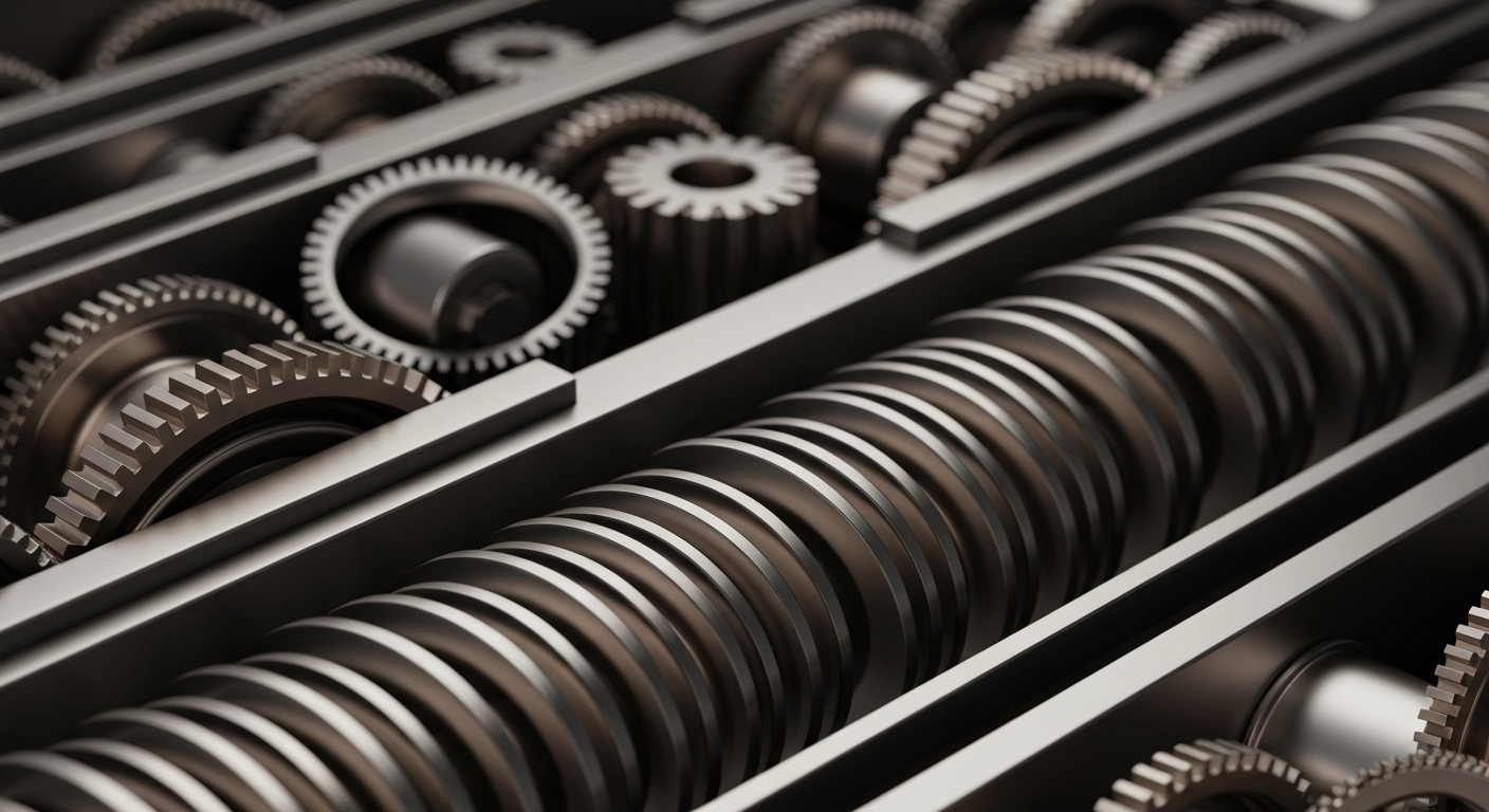 An extreme close-up of intricately engineered banking mechanisms and gears in a range of metallic tones, conceptually representing the institutional financial infrastructure behind online retail.