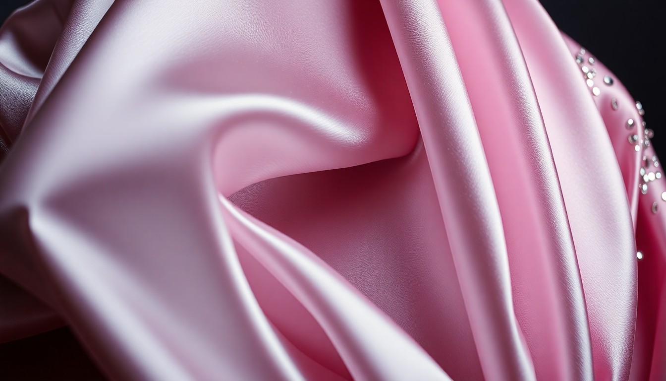 An abstract close-up photograph of luxurious fabric textures like satin, velvet, and sequins, captured in dramatic high-contrast studio lighting to evoke the essence of Leni Klum's casual yet chic street style outfit.
