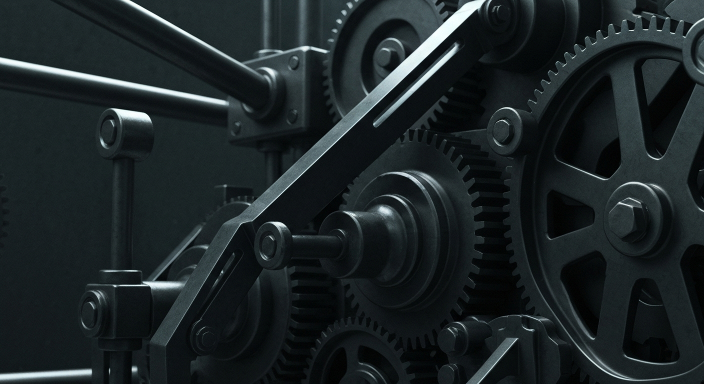 An extreme close-up of the intricate mechanical components of a financial trading system, conveying the complex infrastructure and processes behind institutional investment decisions.