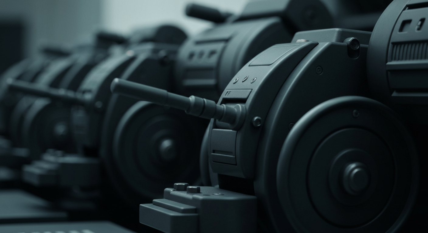 An extreme close-up of gears, levers, and other heavy industrial components of a banking machine, representing the physical and secure nature of financial institutions.