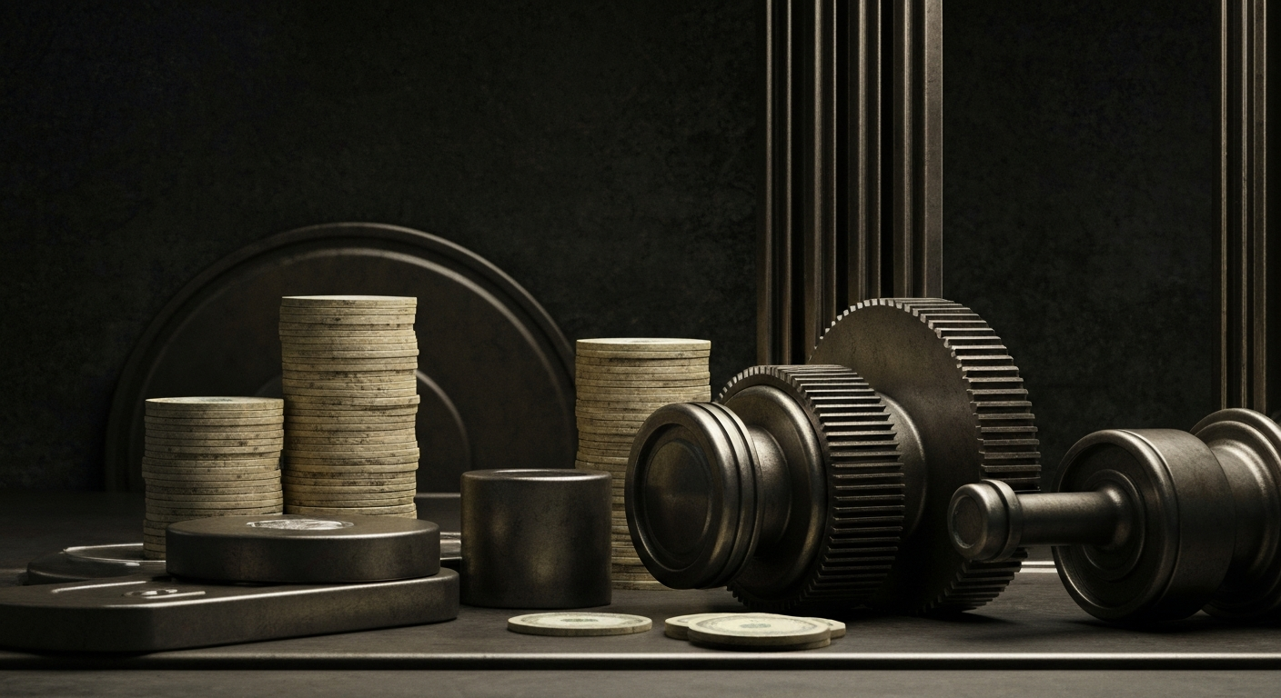 An extreme close-up of complex financial machinery and equipment, conveying a sense of institutional power and economic security without using literal currency or charts.