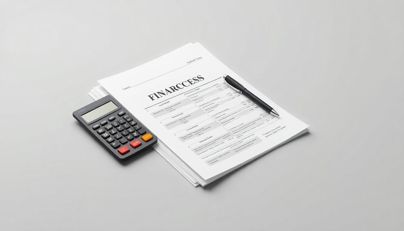 A photorealistic studio photograph featuring a stack of financial reports, a calculator, and a pen arranged elegantly on a clean, monochromatic grey background, conceptually representing the abstract corporate finance and market analysis behind institutional investment decisions.