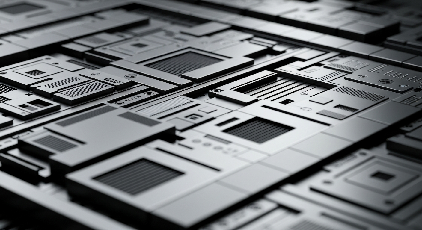 An extreme close-up of various metal and electronic components that make up the complex financial infrastructure behind major technology investments, conveying a sense of the intricate systems and processes involved.