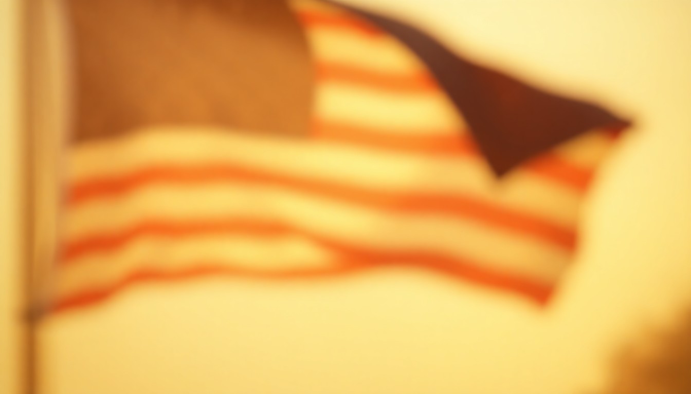 An abstract, out-of-focus photograph in warm, hazy tones depicting the blurred edges and movement of an American flag, conceptually representing the nostalgic look back at community celebrations from 50 years ago.