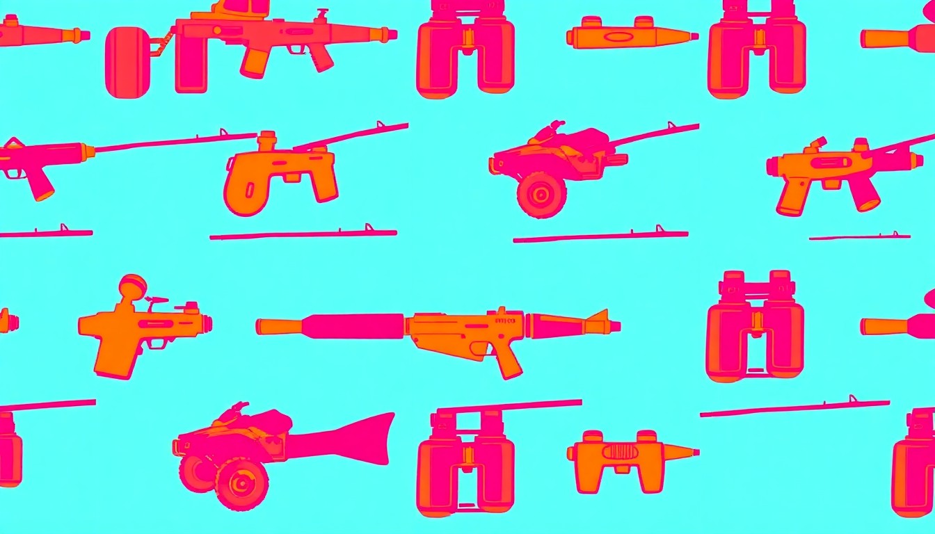 A brightly colored, high-contrast silkscreen print of a fishing rod repeated in a tight grid pattern, conceptually representing the work of Minnesota's conservation officers in regulating angling activities.