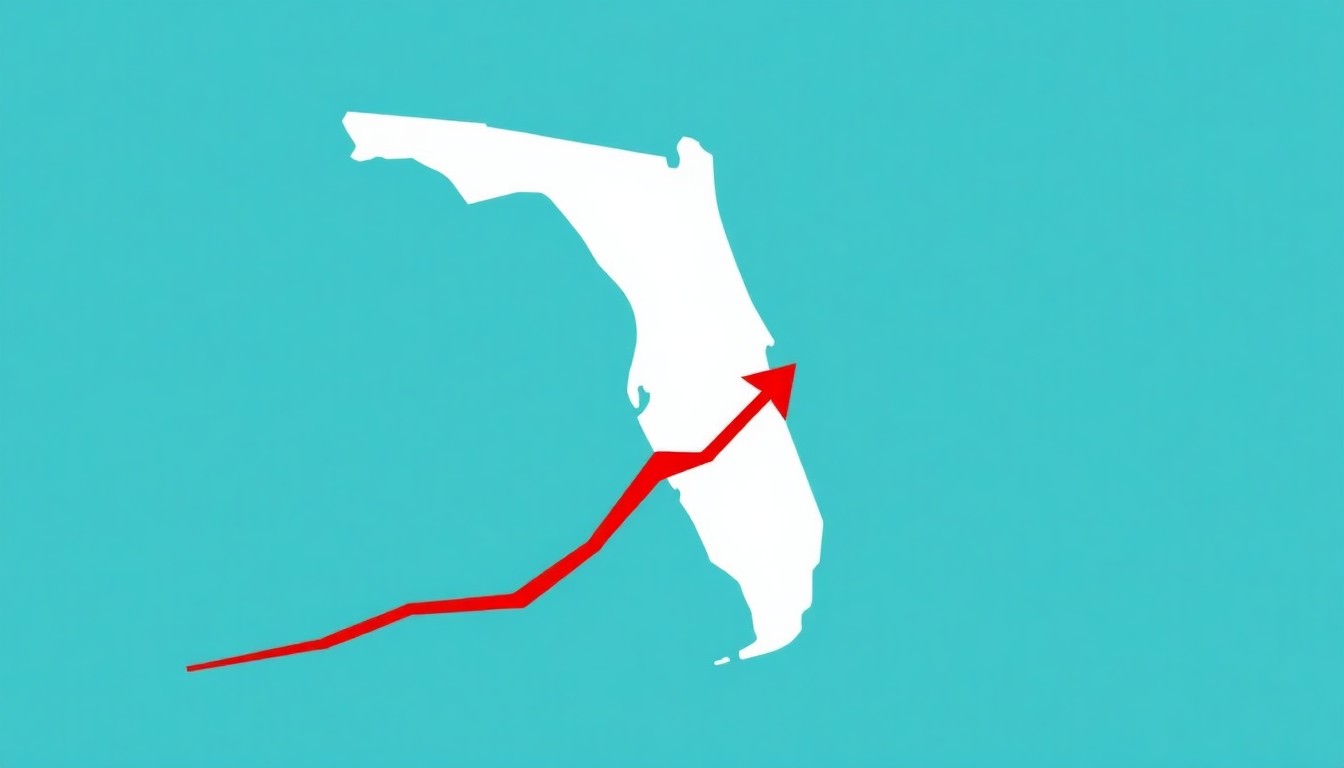 A geometric abstract illustration composed of bold primary-colored shapes and clean lines, conceptually representing the rapid rise in Florida's cost of living without any text or identifiable elements.