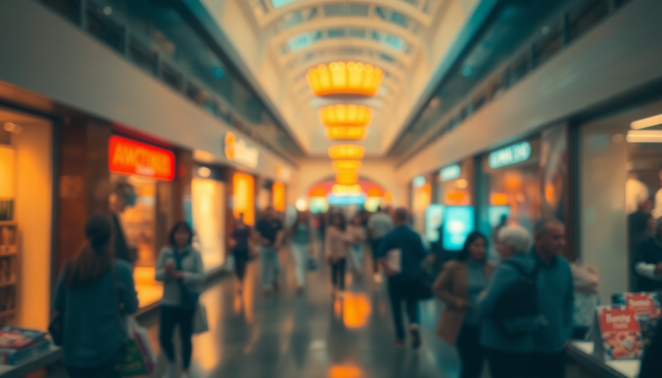 An abstract, impressionistic photograph of blurred, indistinct figures moving through a dimly lit indoor space, conveying a sense of nostalgia and community.