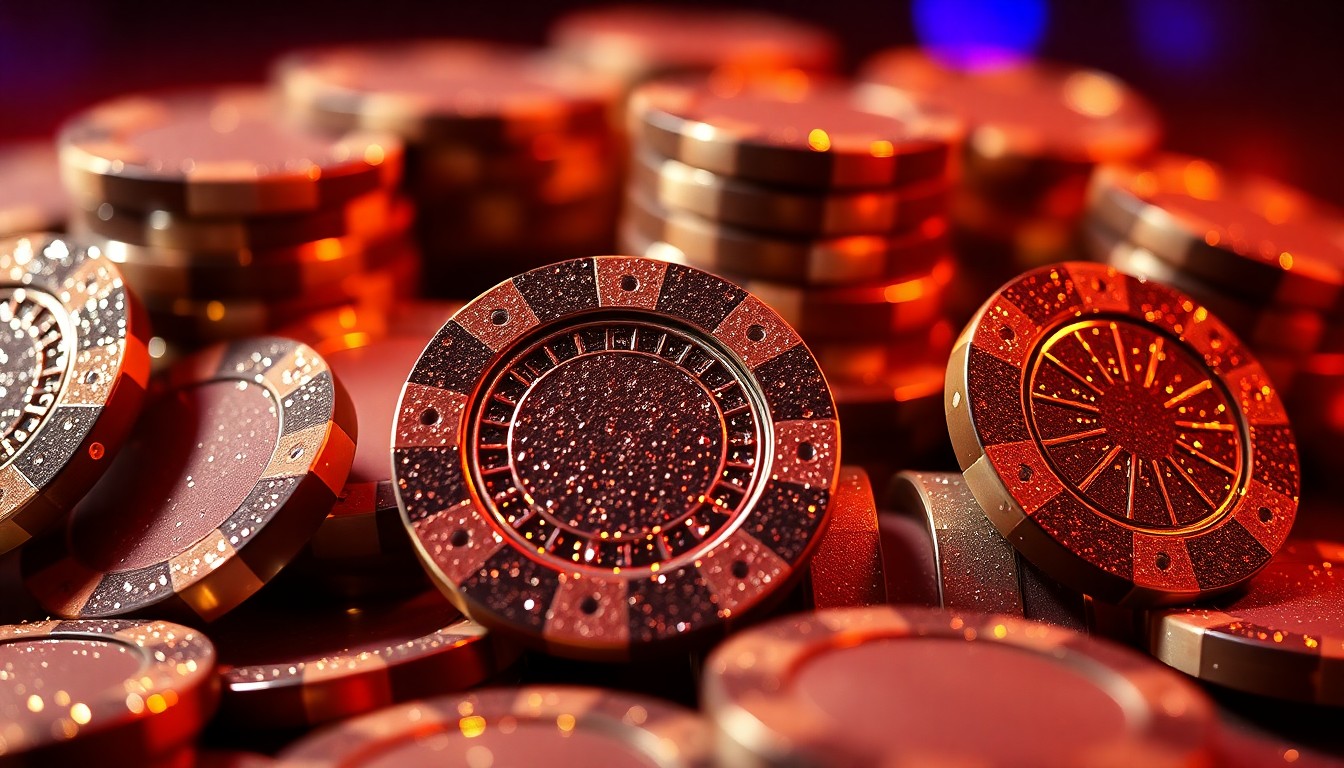 An extreme close-up of shimmering casino chips under dramatic studio lighting, conveying the luxurious and glamorous atmosphere of the Graton Resort & Casino expansion.