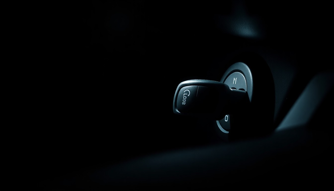 An extreme close-up photograph of a car key and ignition switch against a stark black background, conceptually illustrating the dangers of driving under the influence.