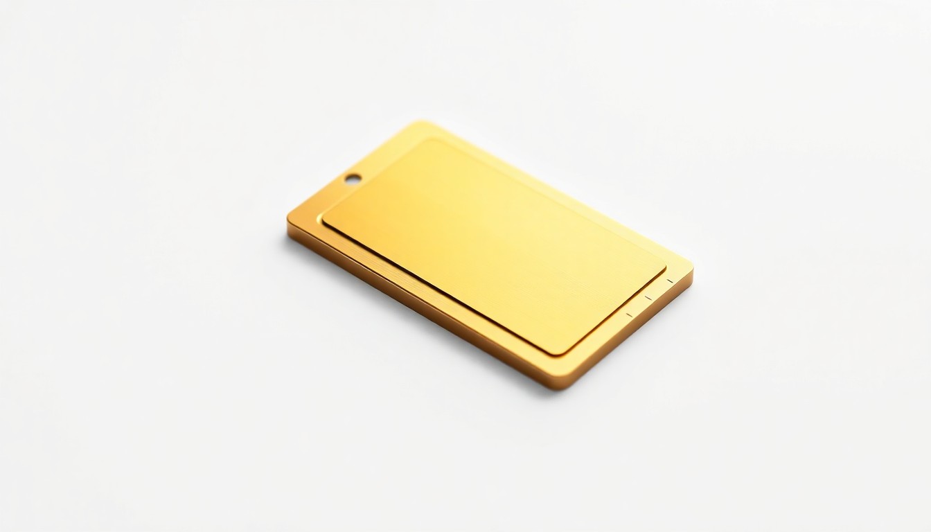 An extreme close-up of a gold-plated semiconductor tab with a smooth, reflective surface against a plain white background, conveying the precision engineering and high-quality materials of StratEdge's packaging solutions.