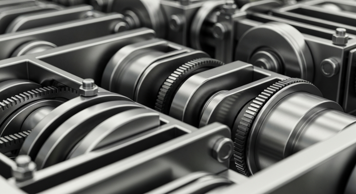 A highly detailed, cinematic close-up image of the heavy, polished mechanisms and machinery that power a major banking institution, conveying a sense of institutional strength and financial security.