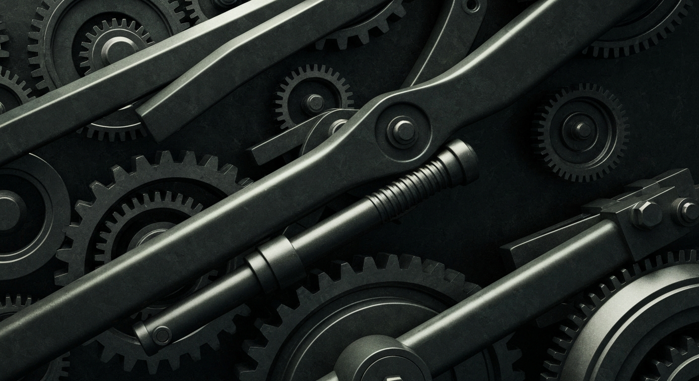 An extreme close-up of industrial banking and investment machinery, conveying the complex financial systems underlying the video game market.