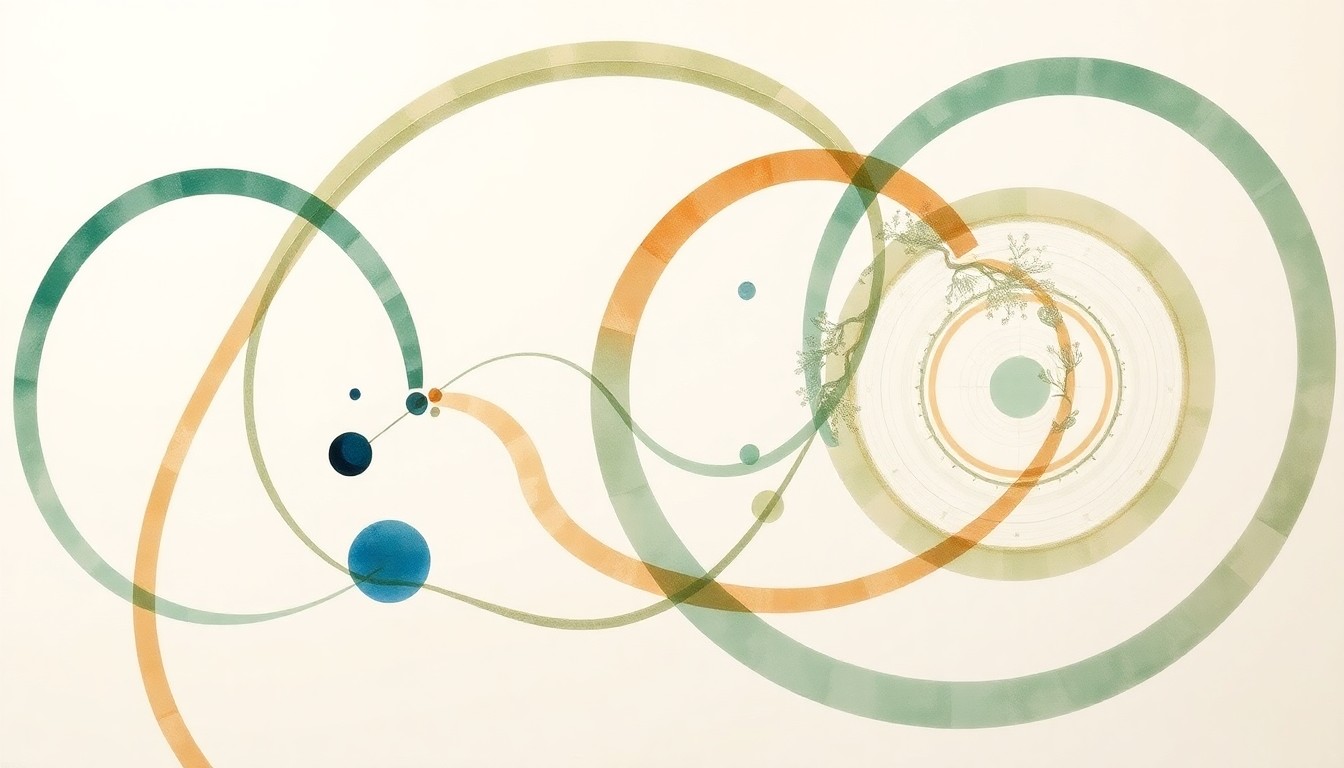 An abstract painting in soft earth tones depicting the complex molecular structure and interactions of a lipid nanoparticle delivery system, conveying the intricate engineering behind this advanced drug delivery technology.