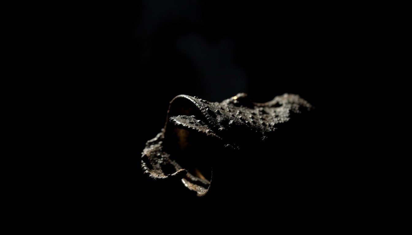 An extreme close-up photograph of a charred, twisted metal object from the fire scene, conveying the gritty, investigative nature of the incident through dramatic lighting and stark composition.