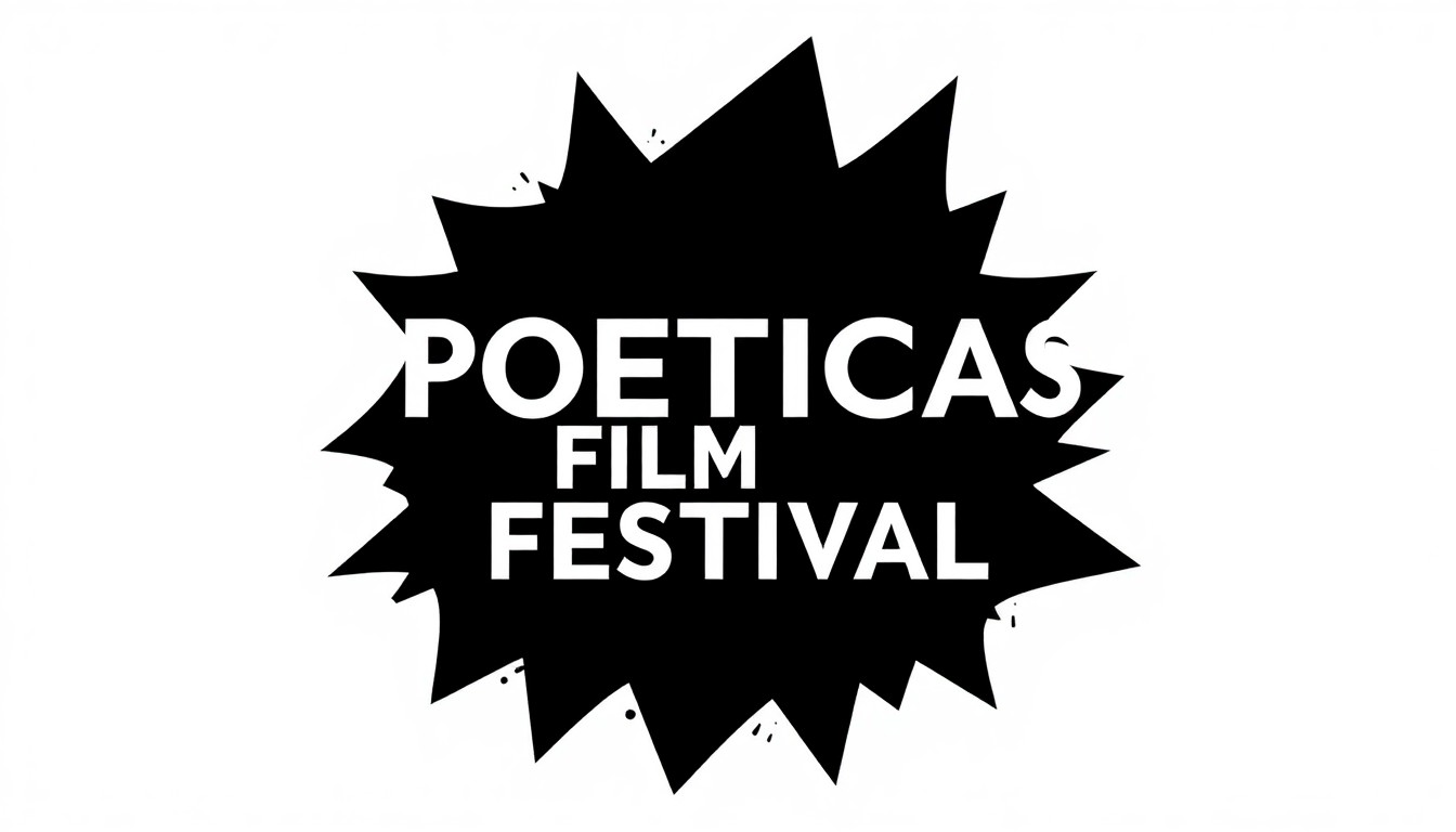 An abstract, minimalist illustration using bold, jagged black shapes on a white background, conveying the creative energy and independent spirit of the Poeticas Film Festival.