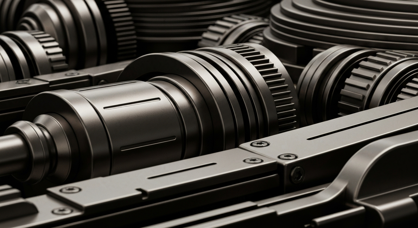 An extreme close-up of complex, interlocking gears and mechanisms in shades of grey and bronze, representing the secure, industrial infrastructure of the financial system as a metaphor for the funding that will support Kiora Pharmaceuticals' drug development efforts.