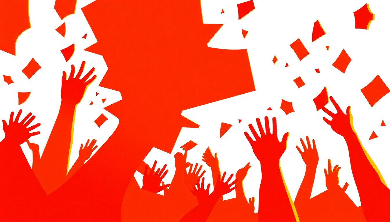 An abstract, minimalist illustration composed of sharp, angular shapes in bright, contrasting colors, conveying the intense enthusiasm and brand loyalty of JELL-O fans.