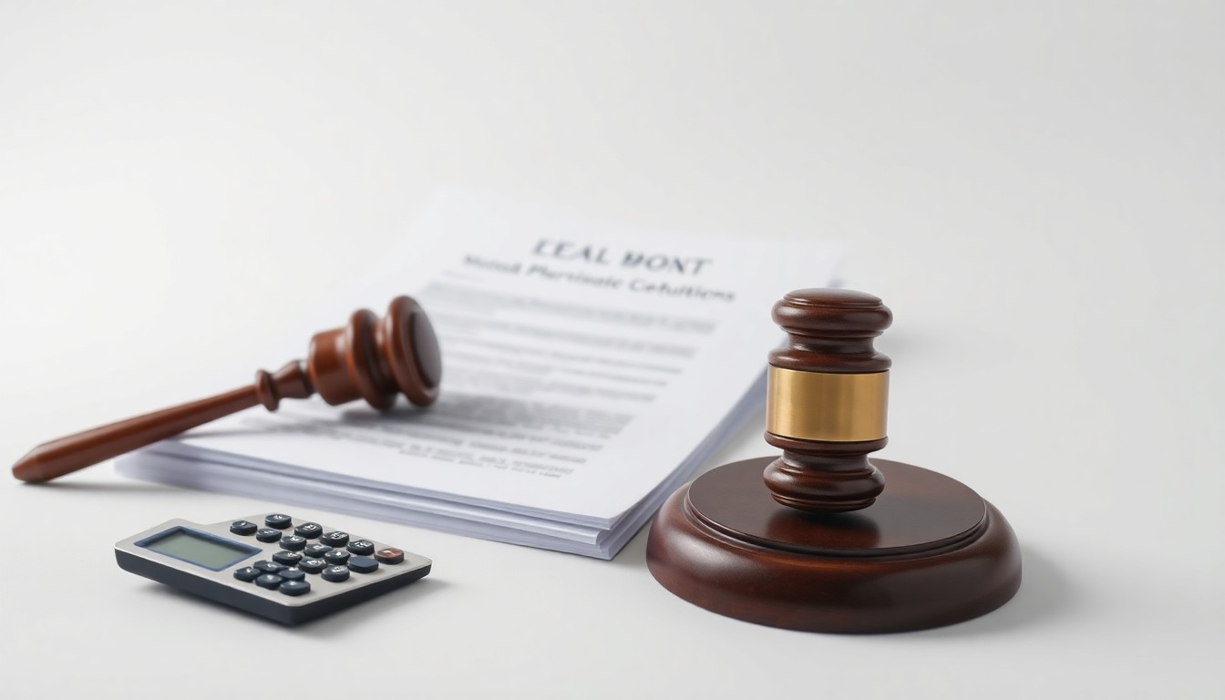 A minimalist studio photograph featuring a stack of legal documents, a gavel, and a calculator arranged on a clean white background, conceptually representing the abstract corporate strategy and financial implications of the Centessa Pharmaceuticals acquisition.
