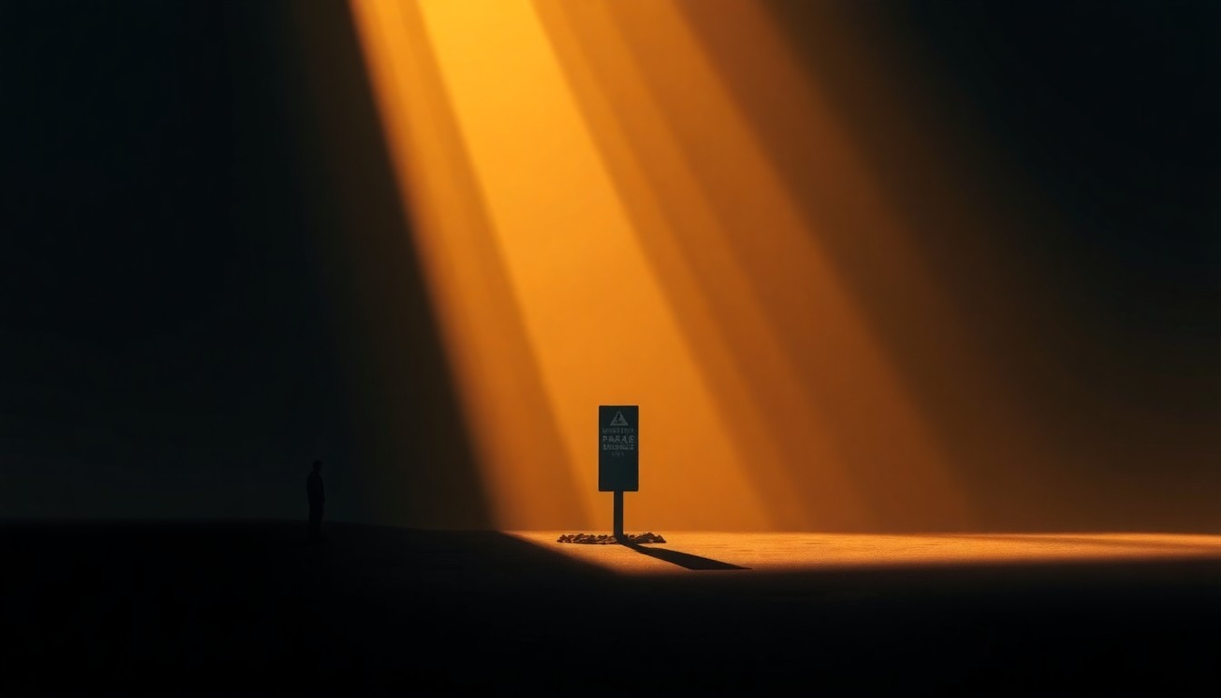 A serene, cinematic painting of a solitary border marker or patrol station, rendered in warm tones and deep shadows, symbolizing the contested territory between Liberia and Guinea.