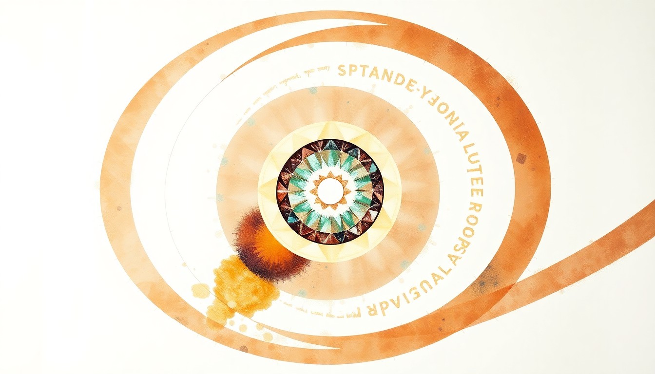 A highly structured abstract painting in soft, earthy tones of ochre, jade, and amethyst, featuring sweeping geometric arcs, concentric circles, and precise botanical spirals, conceptually representing the complex crystalline structures and prismatic refractions of rare and valuable gemstones.