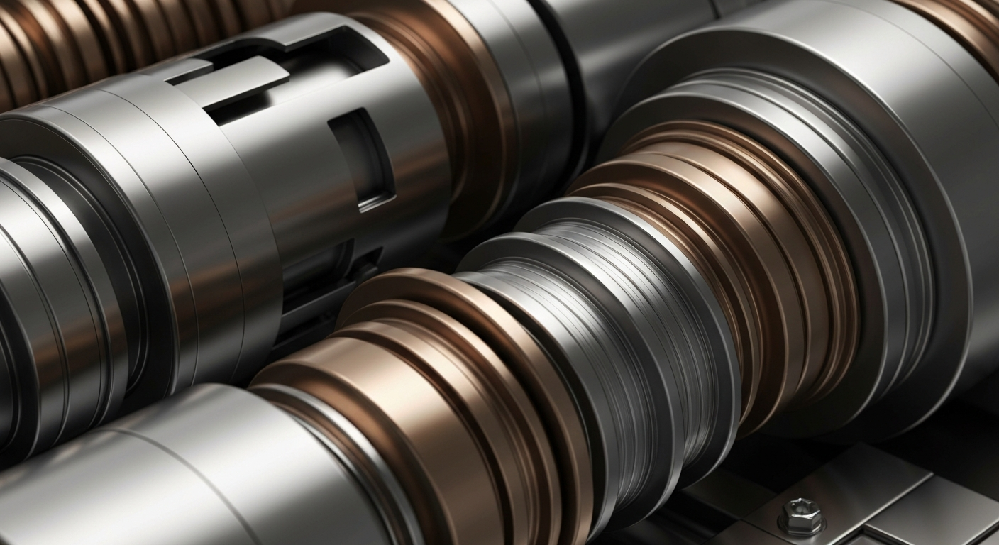 An extreme close-up of gears, levers, and other heavy industrial components in a banking or financial institution, conveying a sense of security, scale, and mechanical precision without using any literal financial symbols or text.