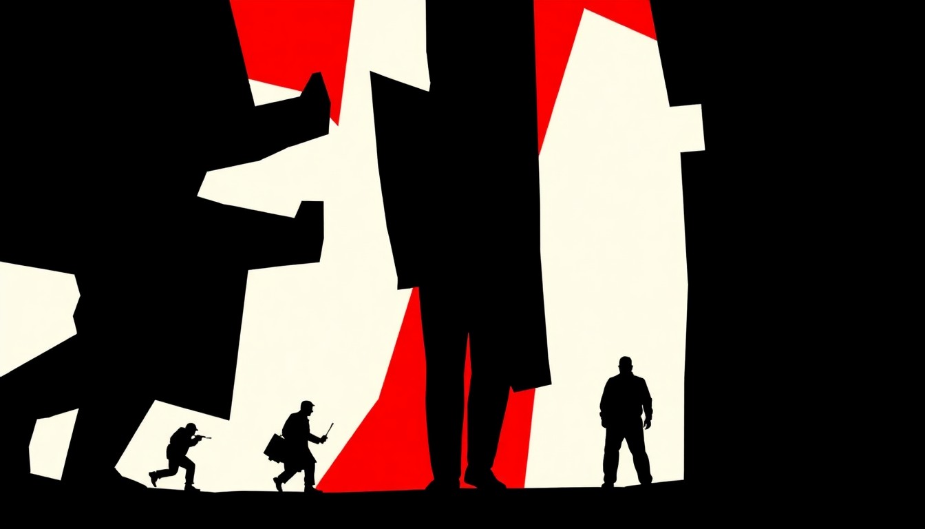 A bold, abstract illustration featuring stark, jagged geometric shapes in high-contrast red and black, conceptually representing the diverse range of films and genres at the Cleveland International Film Festival.