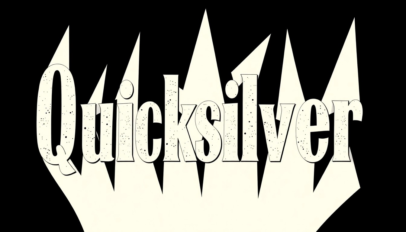 An abstract, minimalist illustration featuring bold, jagged shapes in black, white, and red, conceptually representing the reunion of the legendary bluegrass band Quicksilver.