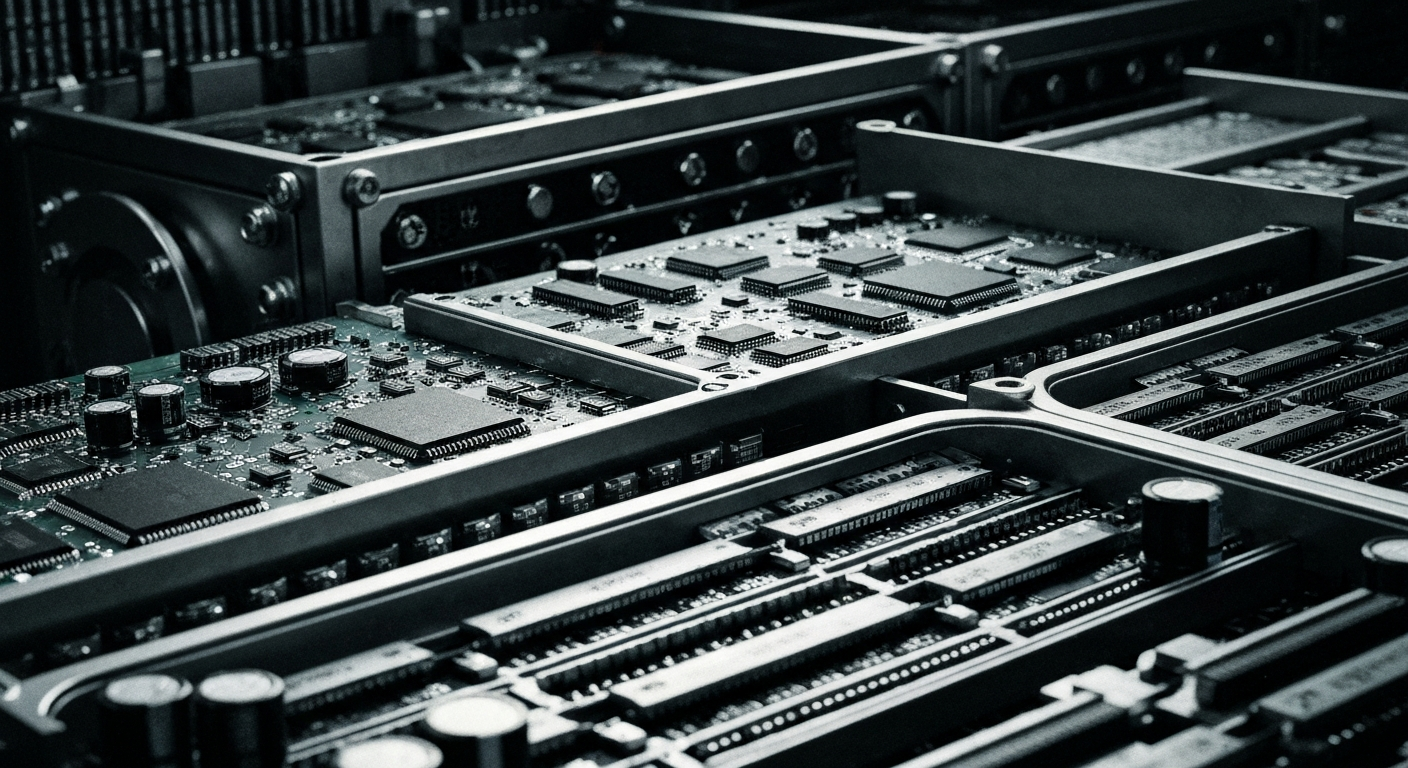 A close-up view of intricate banking machinery and financial infrastructure, rendered in a high-contrast, industrial style to conceptually represent the complex inner workings of the cancer diagnostics industry.
