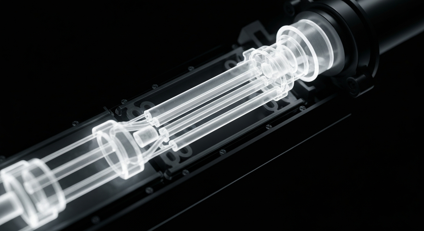 An extreme close-up X-ray photograph showing the delicate internal components of a cardiac catheter device, revealing its intricate structure and conceptually representing its medical application.