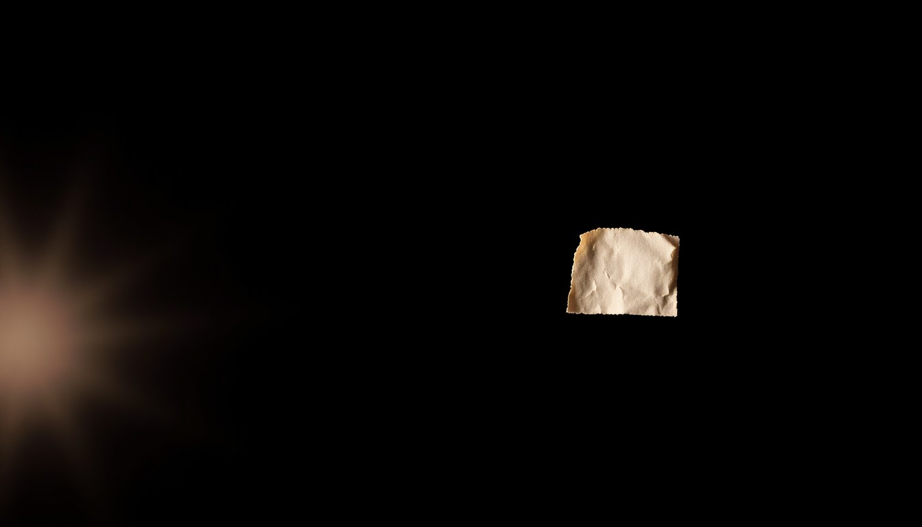 An extreme close-up photograph of a small, singed paper strip against a pitch-black background, lit by a harsh, direct camera flash, conceptually representing the deadly drug-soaked contraband that has been smuggled into the Chicago jail, causing a crisis of inmate overdoses.