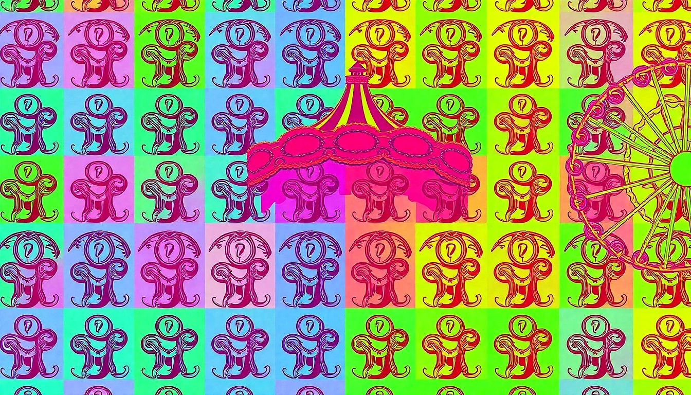 A brightly colored, high-contrast silkscreen print of a Dollywood theme park ride, such as a roller coaster, repeated in a tight grid pattern with vibrant neon colors and heavy black outlines, conceptually representing the amusement park's celebration of public sector employees.