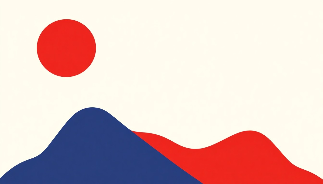 A minimalist abstract illustration composed of overlapping geometric shapes in primary colors, conceptually representing the prestigious awards and recognition given by the American Economic Association.