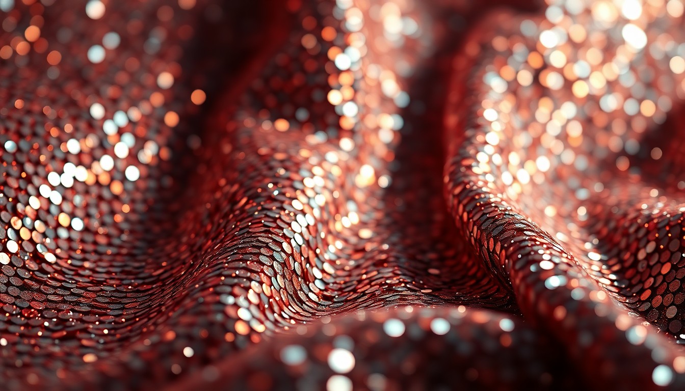 An extreme close-up of shimmering, textured sequins reflecting dramatic studio lighting, conceptually representing the glamour and high-stakes drama of the film industry.