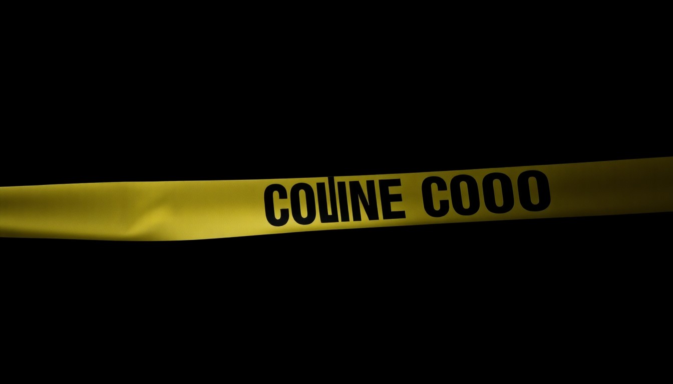 An extreme close-up photograph of a police evidence marker or crime scene tape against a pitch-black background, lit by a harsh, direct camera flash, conceptually representing the investigation into a bomb threat.