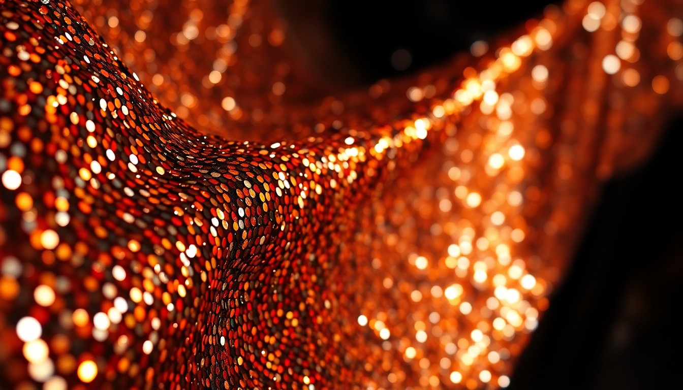 An extreme close-up photograph featuring a dramatic, high-contrast composition of luxurious textures like shimmering sequins or plush velvet, conceptually representing the energy and glamour of the podcast industry led by powerful Black women voices.