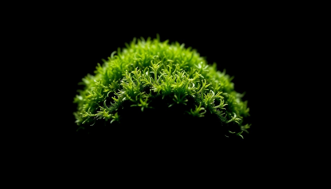 An extreme close-up photograph of a small clump of lush, textured moss against a stark black background, conceptually representing how this unassuming plant evidence played a key role in solving a shocking cemetery crime.