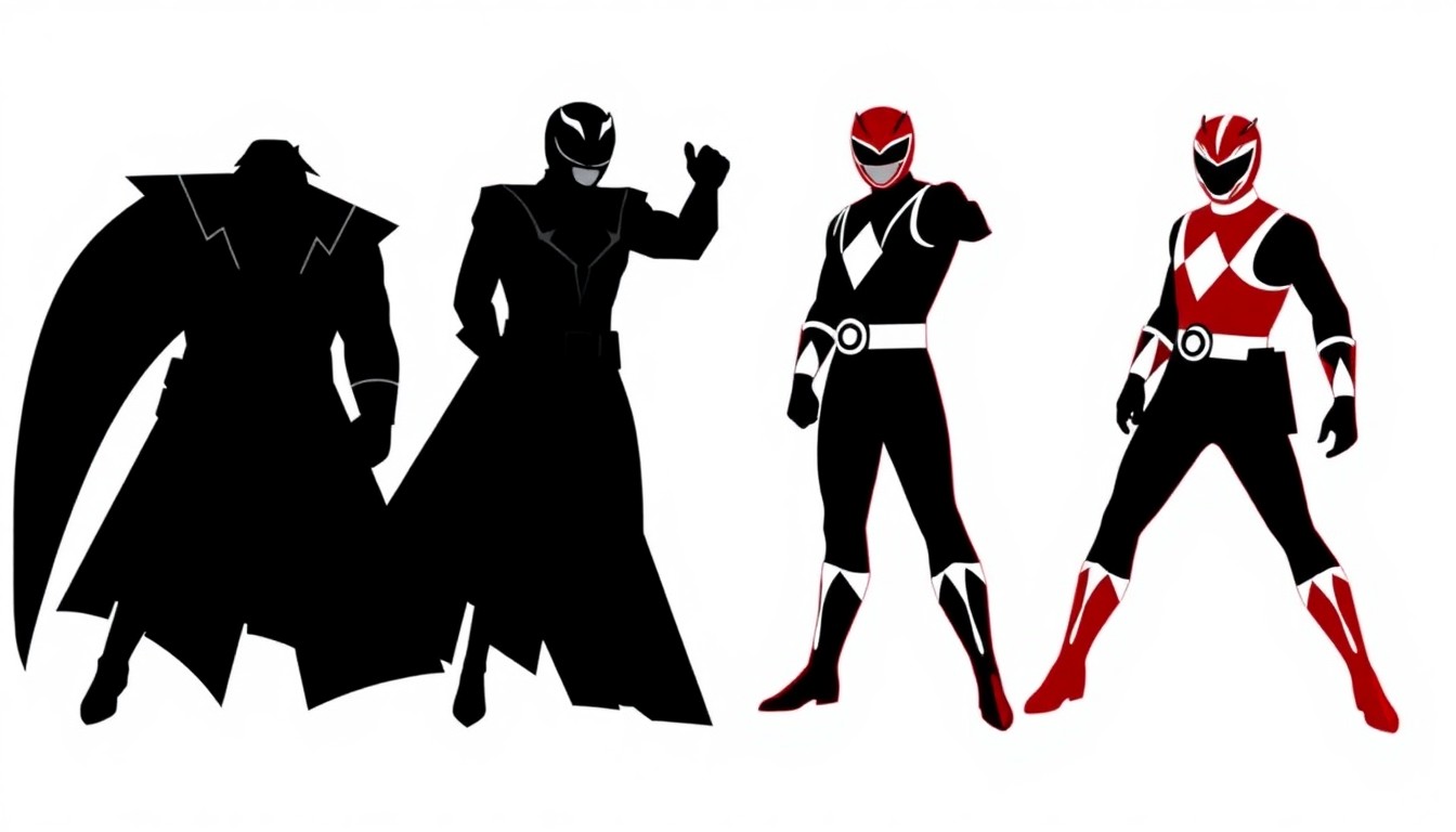 An abstract, minimalist illustration featuring bold, jagged geometric shapes in red, white, and black, conceptually representing the 'Mighty Morphin Power Rangers' franchise and the Geekd Con event.