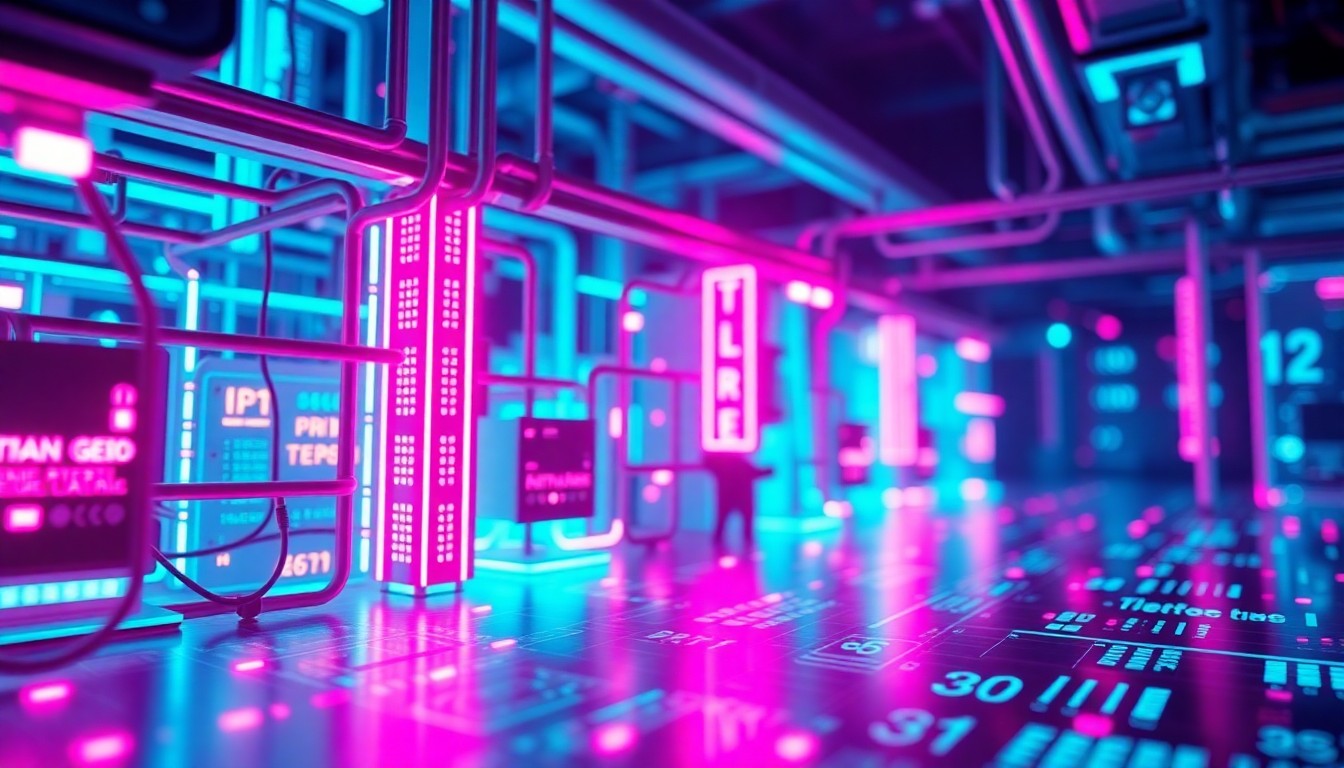 A highly detailed, glowing 3D illustration of various digital hardware components and infrastructure, representing the complex integration of AI technology within modern journalism workflows.