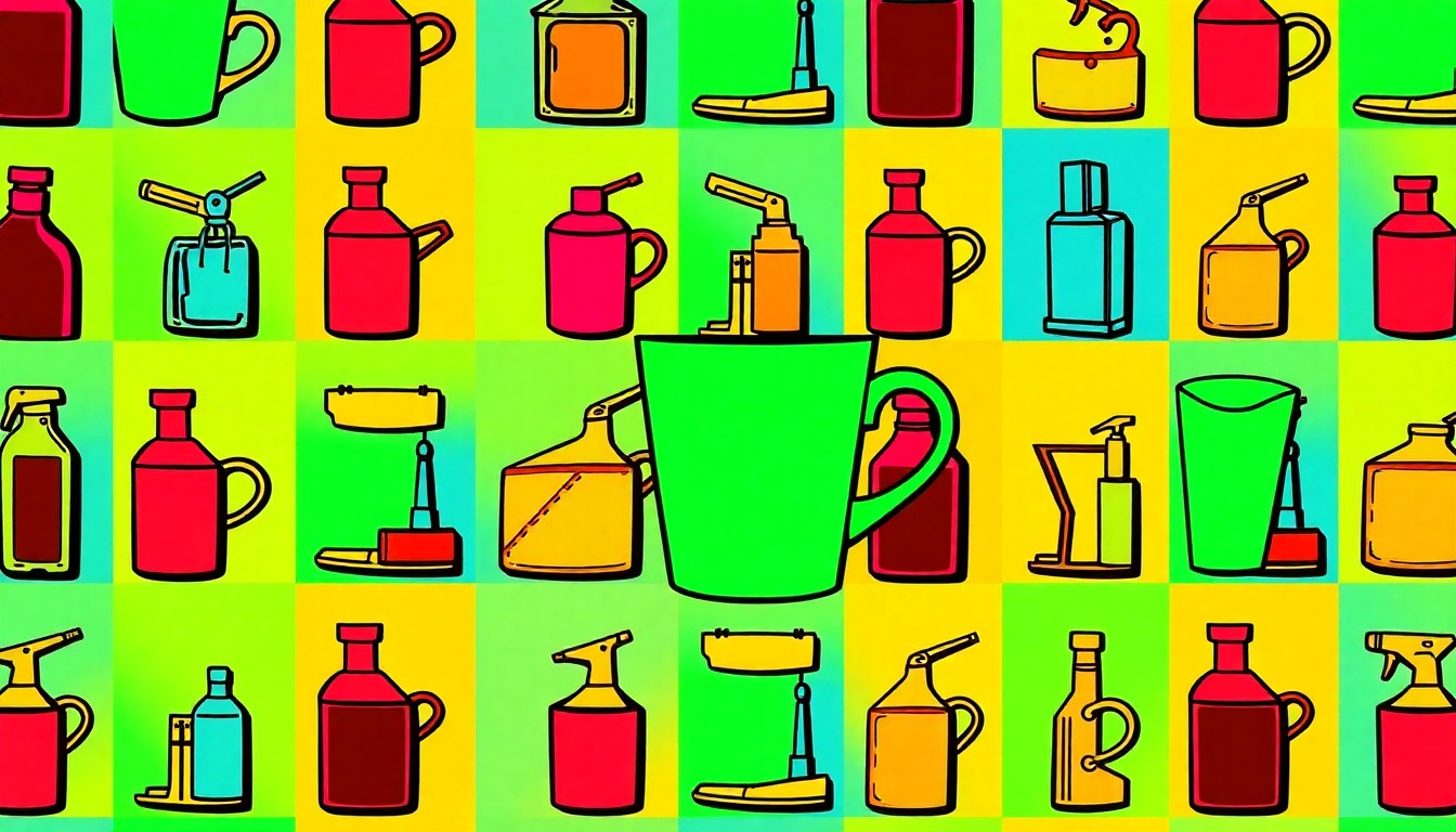 A brightly colored, high-contrast silkscreen print of a stylized house icon repeated in a tight grid pattern, using a neon color palette and heavy black outlines to create a modern, abstract interpretation of a residential property.