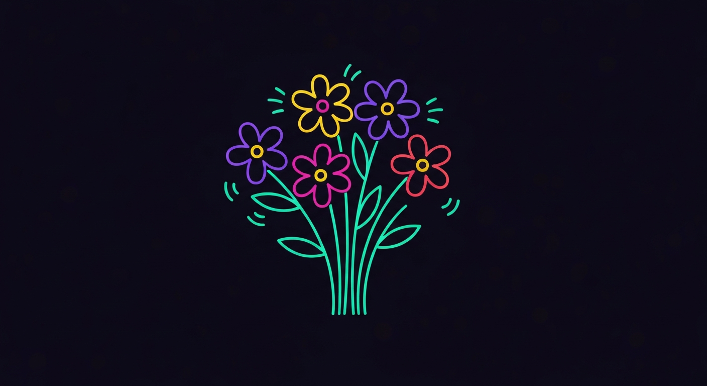 A minimalist illustration featuring a bouquet of glowing, neon-outlined flowers against a dark background, conceptually representing the mood-boosting power of intentional scent engagement.