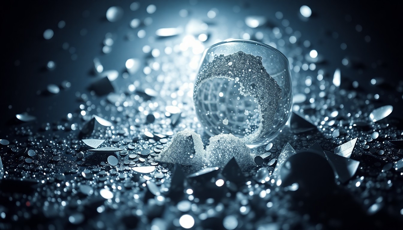 An abstract close-up image of shimmering sequins and shattered glass, capturing the high-fashion glamour and provocative mood of the new comedy film 'The Invite.'